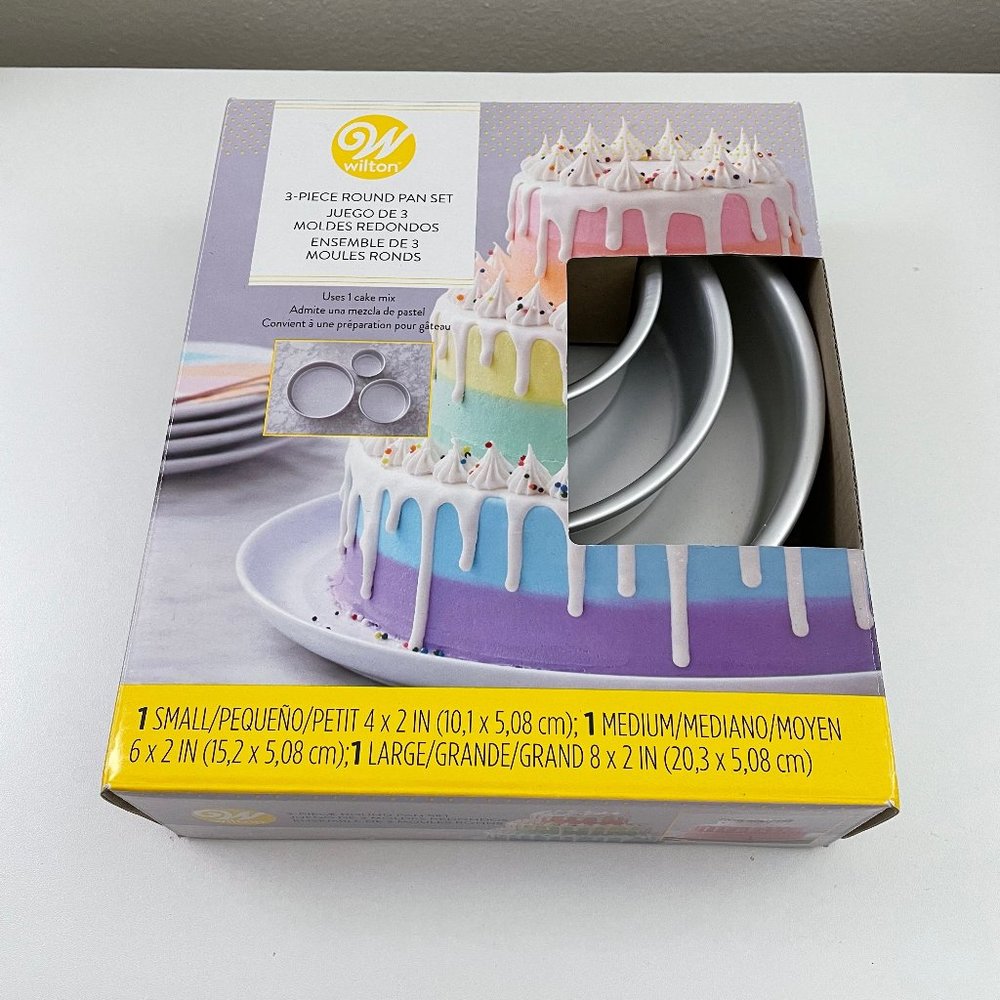 Wilton 3-piece round pan set, aluminum, 4'', 6'', and 8''